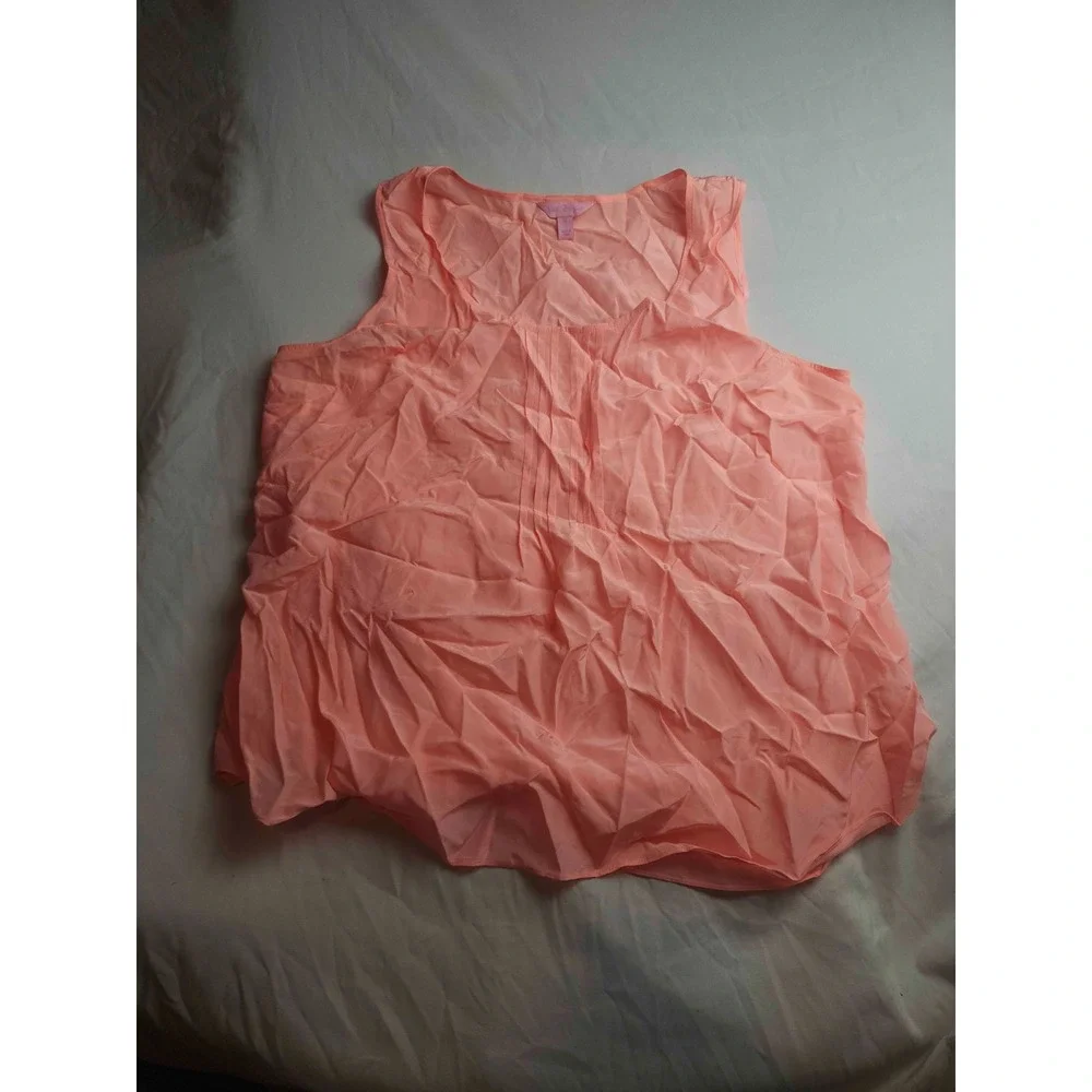 Lilly Pulitzer Tank Top Womens Size XL Pink Woven Silk Pleated Sleeveless Blouse